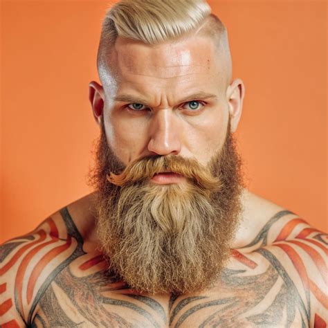 A Man With A Beard And Tattoos On His Chest Premium Ai Generated Image