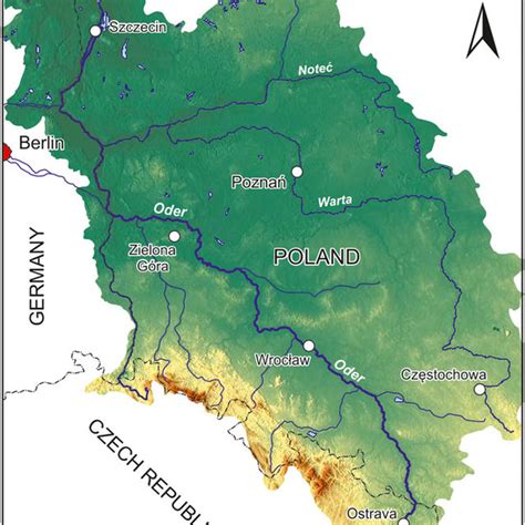 Schematic map showing the Oder River watershed (area with topographic... | Download Scientific ...