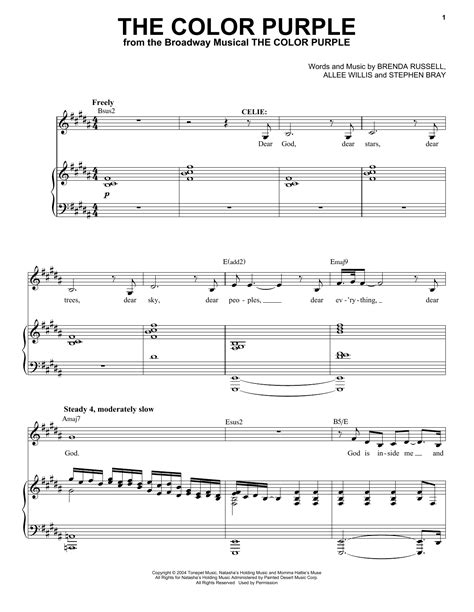 The Color Purple By Allee Willis Sheet Music For Piano And Vocal At Sheet