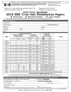 Fillable Online Order Form Tax Invoice 2019 EBE Trial HSC Examination