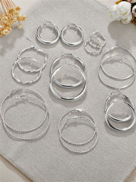 Pairs Metal Hoop Earrings Shein Usa