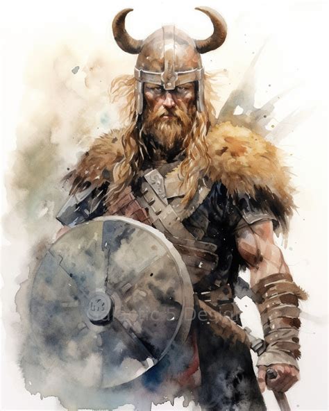 Viking Warrior Art Print, Watercolors, AI Generated, Digital Download ...