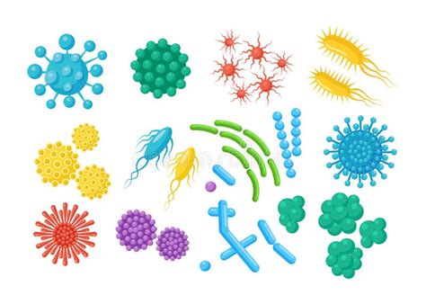 Set Of Bacteria Microbes Virus Germs Disease Causing Object