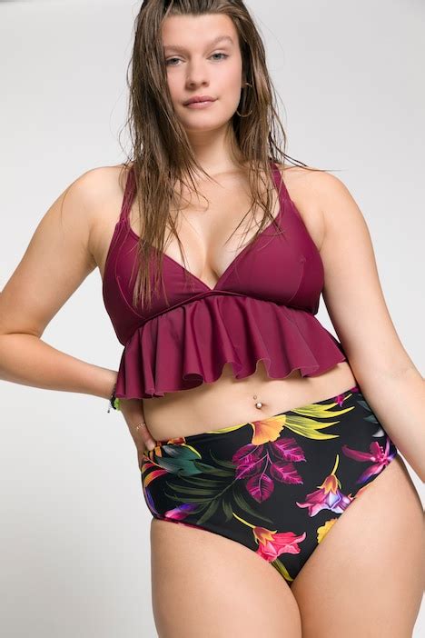 Slip Del Bikini A Vita Alta Con Stampa Tropicale Nero Ulla Popken