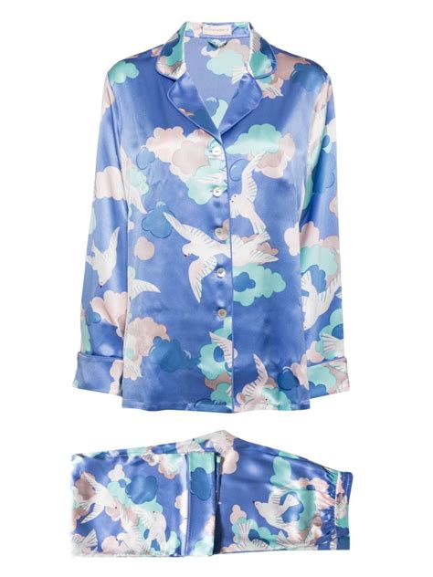 Olivia Von Halle Lila Bird Print Silk Pajamas Farfetch