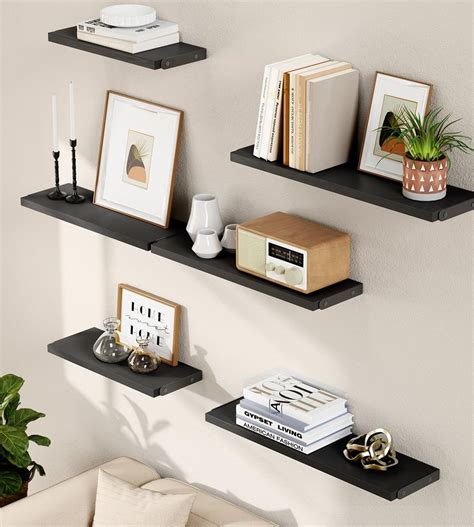 AMADA HOMEFURNISHING Wall Shelves Set of 6, Wood Floating Shelves for ...