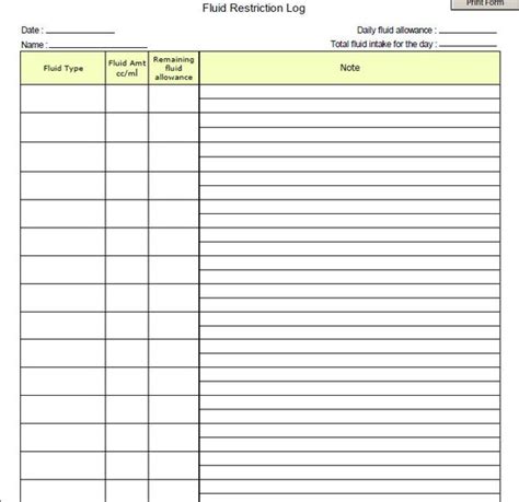 Fillable Fluid Restriction Log Pdf Digital By Thedigitalmill