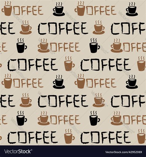 Coffee Cups Seamless Pattern Design With Texts Vector Image