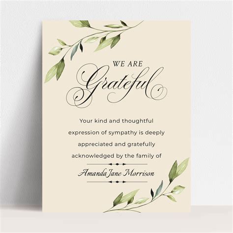 Memorial Thank You Cards Template Greenery Funeral Flat 54 OFF