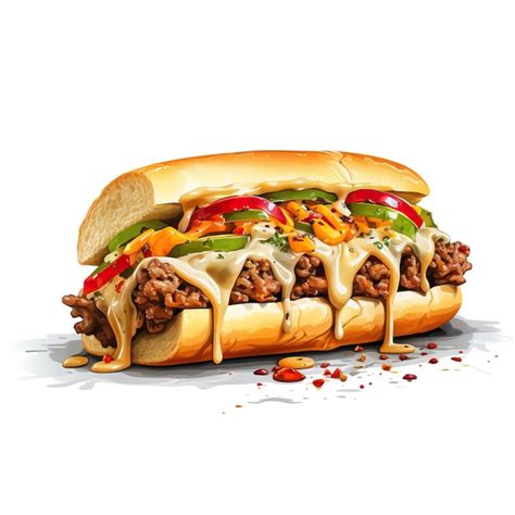 Premium Vector Cartoon Vector Logo Philly Cheesesteak Vector White Backg