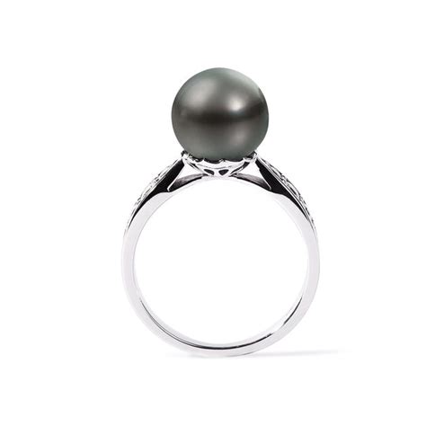 Tahitian Pearl and Diamond Ring in White Gold | KLENOTA