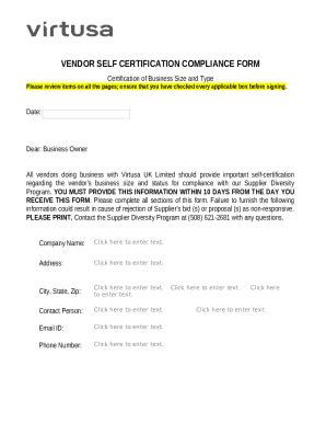 Vendor Annual Self Certification Compliance Doc Template PdfFiller