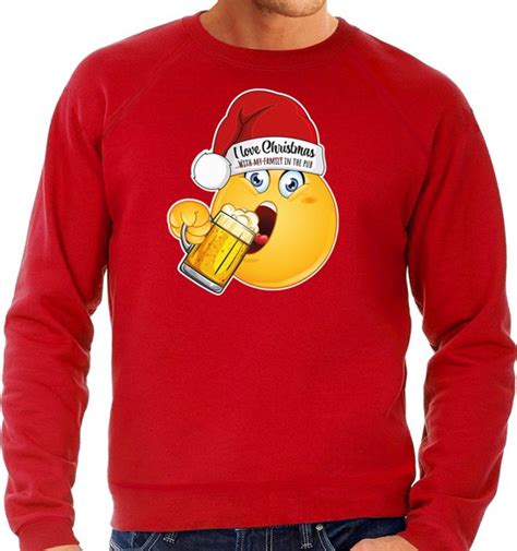 Bellatio Decorations Foute Kersttrui Sweater Voor Heren Bier Rood