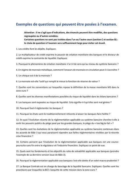 Exemples De Questions D Examen Exemples De Questions Qui Peuvent Tre