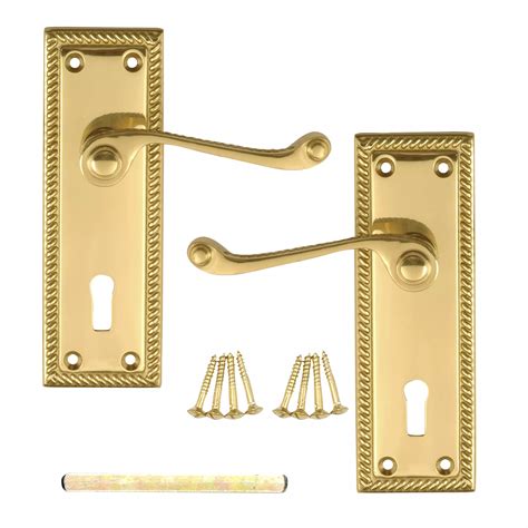 Polished Brass Effect Internal Scroll Key Lock Door Handle 1 Set Departments Diy At Bandq