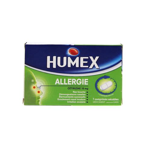 Humex allergie cétirizine 10 mg boîte de 7 comprimés Urgo médicament