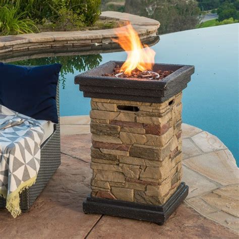 Chesney Outdoor Inch Column Liquid Propane Fire Pit With Lava Rocks