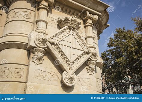 Emblem, Coat of Arms of City of Barcelona, Carved on Stone Stock Image ...