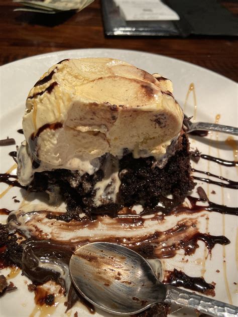 Lava Cake With Hot Fudge Center Topped With Vanilla Ice Cream From Longhorn Steakhouse Yes I