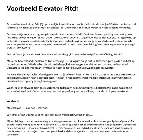 Voorbeeld Elevator Pitch Snel Een Professionele Pitch