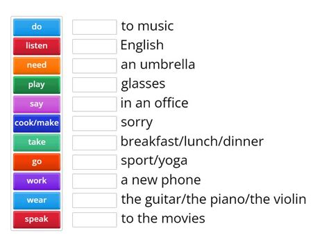 EF 1 Unit 3A Collocations Match Up