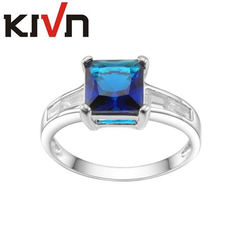 Kivn Anillo De Circonia C Bica Azul Pav Para Mujer Sortija De