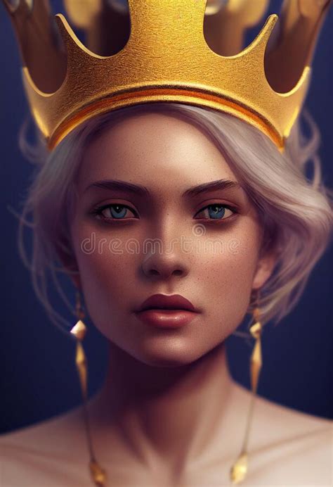 Portrait Of A Blonde Woman With Crown 3d Render And Digital Painting