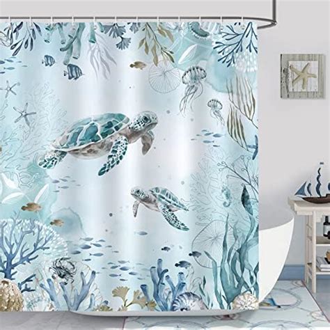 Nautical Blue Sea Bathroom Sets With Shower Curtain And