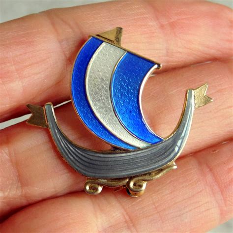 Vintage Aksel Holmsen Norway Sterling Silver Guilloche Enamel Viking