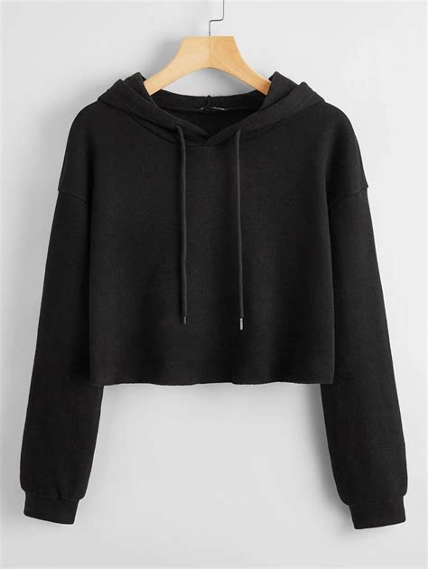 Shein Drop Shoulder Solid Crop Hoodie Cropped Hoodie Hoodies Fashion