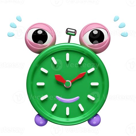 Cartoon Character Green Alarm Clock Wake Up Time Morning Isolated Concept 3d Illustration Or 3d