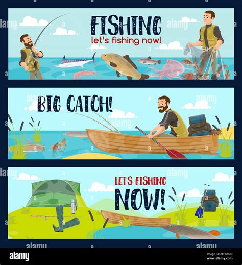 Fishing Sport Tours Or Fisherman Tackles And Equipment Shop Vector