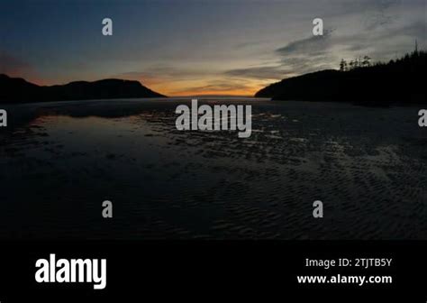 Sandy Beach On Pacific Ocean Coast View Sunset Sky San Josef Bay