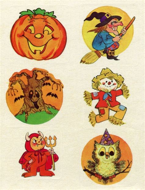 80s Vintage Halloween Sticker Sheet Sangamon Pumpkin Witch Owl