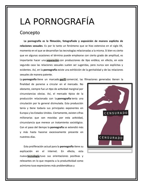 La pornografia psicologia LA PORNOGRAFÍA Concepto La pornografía es