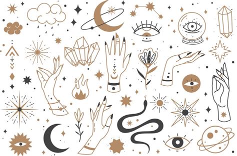 Witch Magic Symbols Doodle Esoteric Boho Vector Image