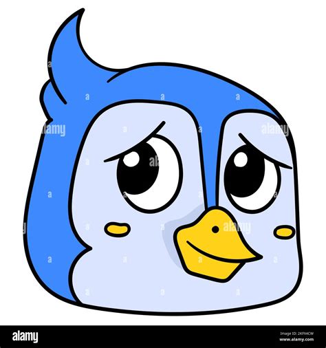 A vector illustration of a cartoon bird character's blue head, sad bird ...