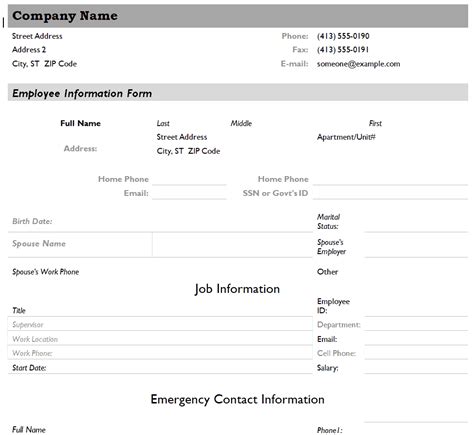 Employee Information Form Printable Printable Free Templates