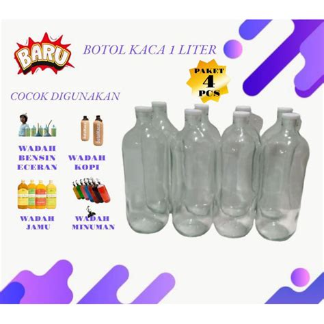 Jual Botol Kaca 1 Liter Botol Bensin Jamu Botol Baru Pake 4 Pcs