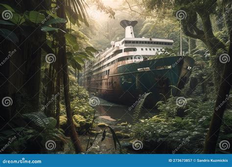 An Abandoned Cruise Ship In The Jungle Generative Ai Stock Image