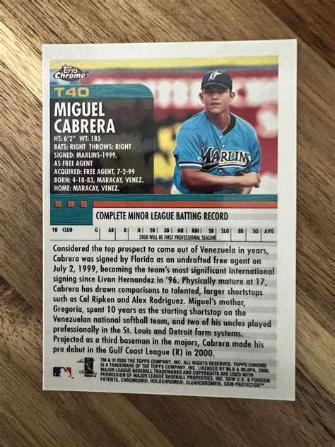 2000 Miguel Cabrera Topps Traded Chrome Rookie Card T40 EBay