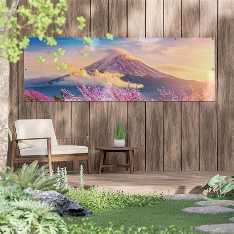 Gards Affiche De Jardin Fuji Berg Avec Des Arbres En Fleurs Roses