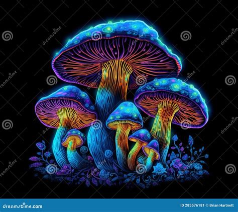 Trippy Psychedelic Mushroom Black Light Style Art Vivid Neon Colors