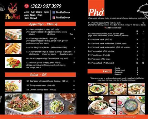 Menu At Pho Viet Restaurant Dover