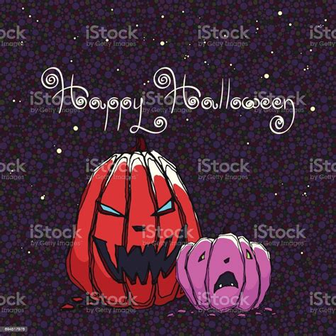 Hand Drawn Vector Halloween Cards With Jack Olantern Pumpkins Stock