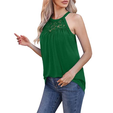 Vbarhmqrt Long Compression Tank Tops For Women Built In Bra Women Casual Lace Pleated Sleeveless