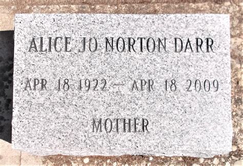 Alice Josephine Norton Darr Find A Grave Gedenkplek