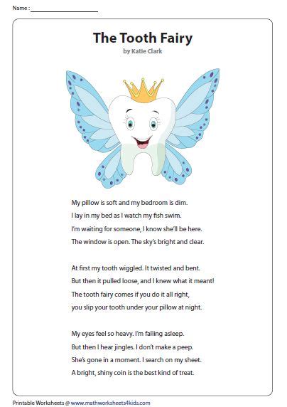 The Tooth Fairy Poem 2nd Grade Reading Comprehension Tooth Fairy