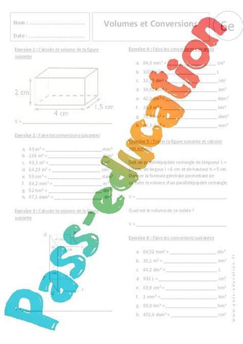 Volumes Et Conversions Exercices Corrig S Me Grandeurs Et