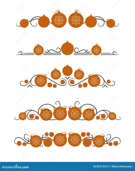 Vector Text Dividers With Orange Christmas Ball And Snowflake Stock